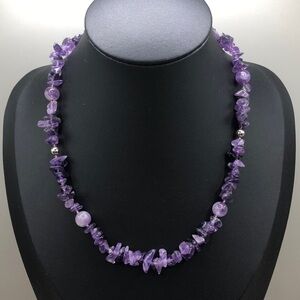 Vintage artisan amethyst bead sterling silver 925 necklace-boho.